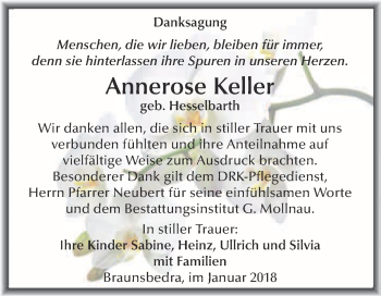 Traueranzeige von Annerose Keller von WVG - Wochenspiegel Merseburg