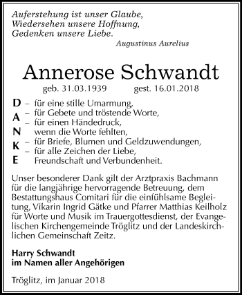 Traueranzeige von Annerose Schwandt von Mitteldeutsche Zeitung