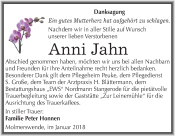 Traueranzeige von Anni Jahn von Mitteldeutsche Zeitung