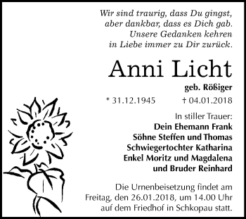 Traueranzeige von Anni Licht von Mitteldeutsche Zeitung