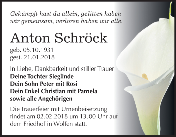 Traueranzeige von Anton Schröck von Mitteldeutsche Zeitung Bitterfeld