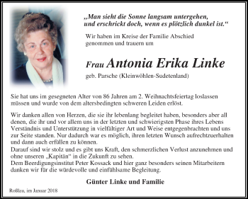 Traueranzeige von Antonia Erika Linke von Mitteldeutsche Zeitung Dessau-Roßlau
