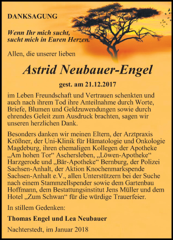 Traueranzeige von Astrid Neubauer-Engel von Mitteldeutsche Zeitung