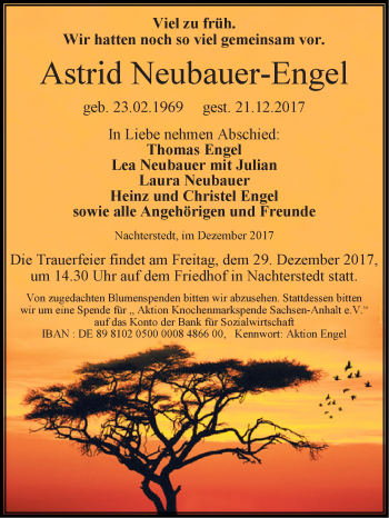 Traueranzeige von Astrid Neubauer-Engel von Super Sonntag Aschersleben