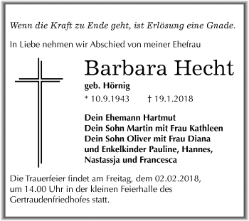 Traueranzeige von Barbara Hecht von Mitteldeutsche Zeitung Halle/Saalkreis