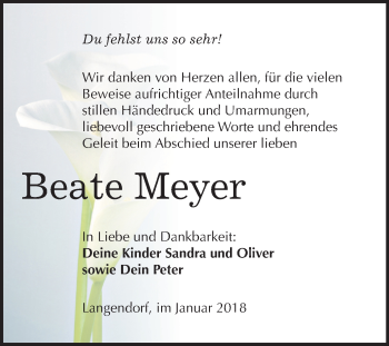 Traueranzeige von Beate Meyer von Mitteldeutsche Zeitung Weißenfels