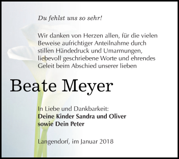 Traueranzeige von Beate Meyer von WVG - Wochenspiegel NMB / WSF / ZTZ