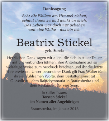 Traueranzeige von Beatrix Stickel von Mitteldeutsche Zeitung Merseburg/Querfurt