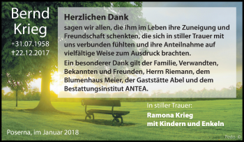 Traueranzeige von Bernd Krieg von Mitteldeutsche Zeitung Weißenfels
