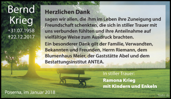 Traueranzeige von Bernd Krieg von WVG - Wochenspiegel NMB / WSF / ZTZ
