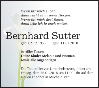 Traueranzeige von Bernhard Sutter von Mitteldeutsche Zeitung