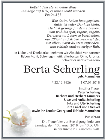 Traueranzeige von Berta Scherling von Mitteldeutsche Zeitung