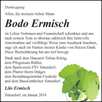Traueranzeige von Bodo Ermisch von Mitteldeutsche Zeitung
