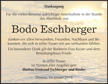 Traueranzeige von Bodo Eschberger von Mitteldeutsche Zeitung