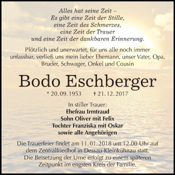 Traueranzeige von Bodo Eschberger von Mitteldeutsche Zeitung Dessau-Roßlau