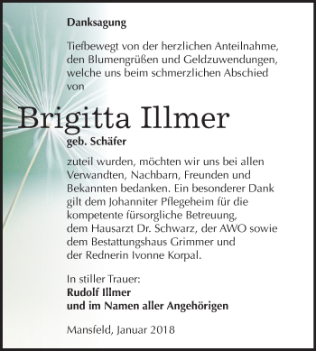 Traueranzeige von Brigitta Illmer von Mitteldeutsche Zeitung