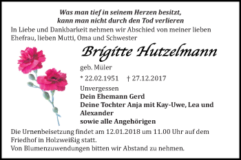 Traueranzeige von Brigitte Hutzelmann von Mitteldeutsche Zeitung Bitterfeld