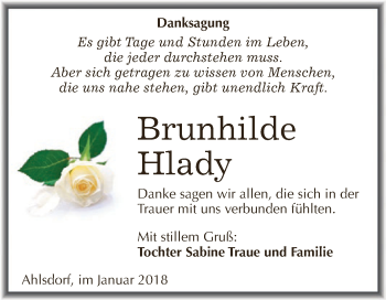 Traueranzeige von Brunhilde Hlady von Wochenspiegel Mansfelder Land
