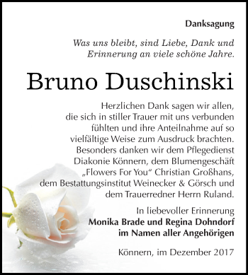 Traueranzeige von Bruno Duschinski von Super Sonntag Bernburg