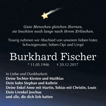 Traueranzeige von Burkhard Fischer von Mitteldeutsche Zeitung Bitterfeld