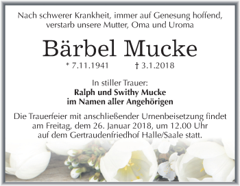 Traueranzeige von Bärbel Mucke von Mitteldeutsche Zeitung