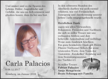 Traueranzeige von Carla Palacios von WVG - Wochenspiegel Wittenberg