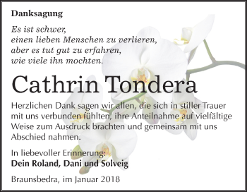 Traueranzeige von Cathrin Tondera von Mitteldeutsche Zeitung Merseburg/Querfurt