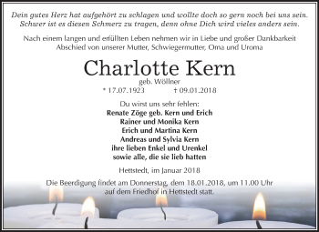 Traueranzeige von Charlotte Kern von Mitteldeutsche Zeitung