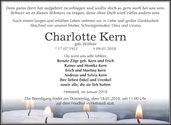 Traueranzeige von Charlotte Kern von Wochenspiegel Mansfelder Land