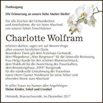 Traueranzeige von Charlotte Wolfram von Super Sonntag SGH Mansf. Land