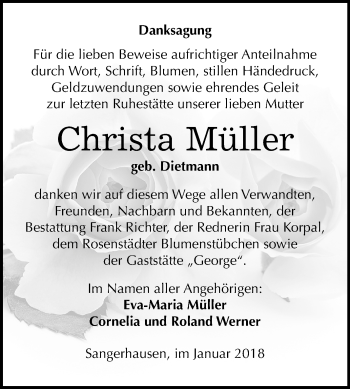 Traueranzeige von Christa Müller von Mitteldeutsche Zeitung
