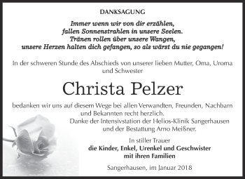 Traueranzeige von Christa Pelzer von Super Sonntag SGH Mansf. Land
