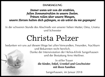 Traueranzeige von Christa Pelzer von Mitteldeutsche Zeitung Sangerhausen