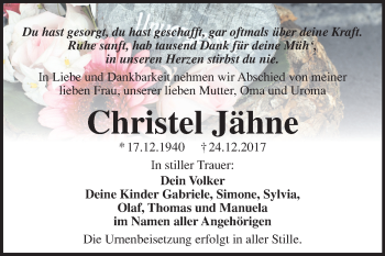 Traueranzeige von Christel Jähne von Mitteldeutsche Zeitung Bitterfeld