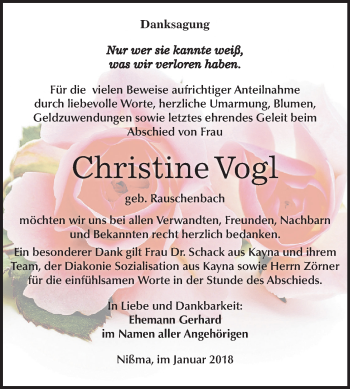Traueranzeige von Christine Vogl von Mitteldeutsche Zeitung Zeitz