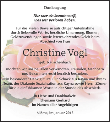 Traueranzeige von Christine Vogl von Super Sonntag Zeitz