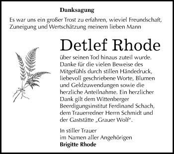Traueranzeige von Detlef Rhode von Mitteldeutsche Zeitung