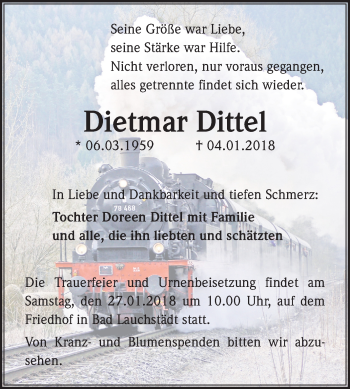 Traueranzeige von Dietmar Dittel von Mitteldeutsche Zeitung