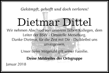 Traueranzeige von Dietmar Dittel von Mitteldeutsche Zeitung Merseburg/Querfurt