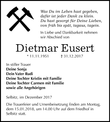 Traueranzeige von Dietmar Eusert von WVG - Wochenspiegel Wittenberg