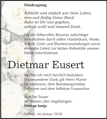Traueranzeige von Dietmar Eusert von WVG - Wochenspiegel Wittenberg