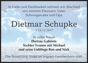 Traueranzeige von Dietmar Schupke von Mitteldeutsche Zeitung Bernburg