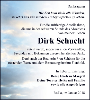Traueranzeige von Dirk Schucht von Super Sonntag SGH Mansf. Land