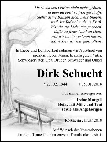 Traueranzeige von Dirk Schucht von Mitteldeutsche Zeitung