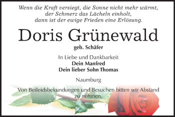 Traueranzeige von Doris Grünewald von Mitteldeutsche Zeitung