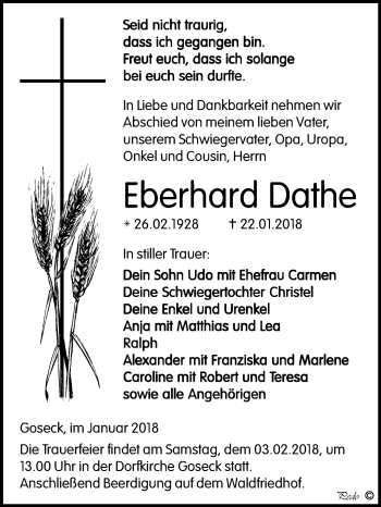 Traueranzeige von Eberhard Dathe von Mitteldeutsche Zeitung Weißenfels