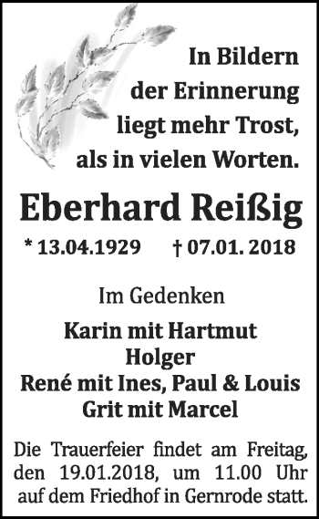 Traueranzeige von Eberhard Reißig von Mitteldeutsche Zeitung Quedlinburg