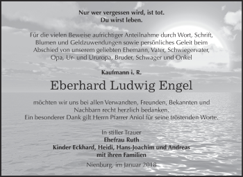 Traueranzeige von Eberhard Ludwig Engel von Super Sonntag Bernburg
