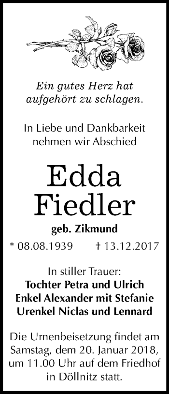 Traueranzeige von Edda Fiedler von Mitteldeutsche Zeitung