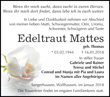 Traueranzeige von Edeltraut Mattes von Mitteldeutsche Zeitung